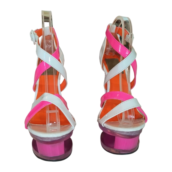 FRH Multicolor Pink White and Orange Acrylic heel Paten Leather Wedge size 6 - Picture 7 of 12